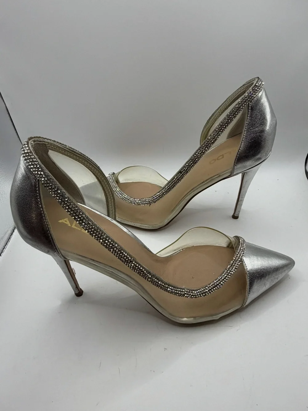 Aldo Filbeth Silver Rhinestone Clear PVC D'Orsay Pointed Toe pumps